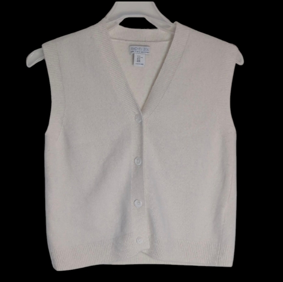 Rachel Zoe Sweaters - Womens 100% Cashmere‎ Sweater Vest Button Front Ivory Neutral Quiet Luxury XL